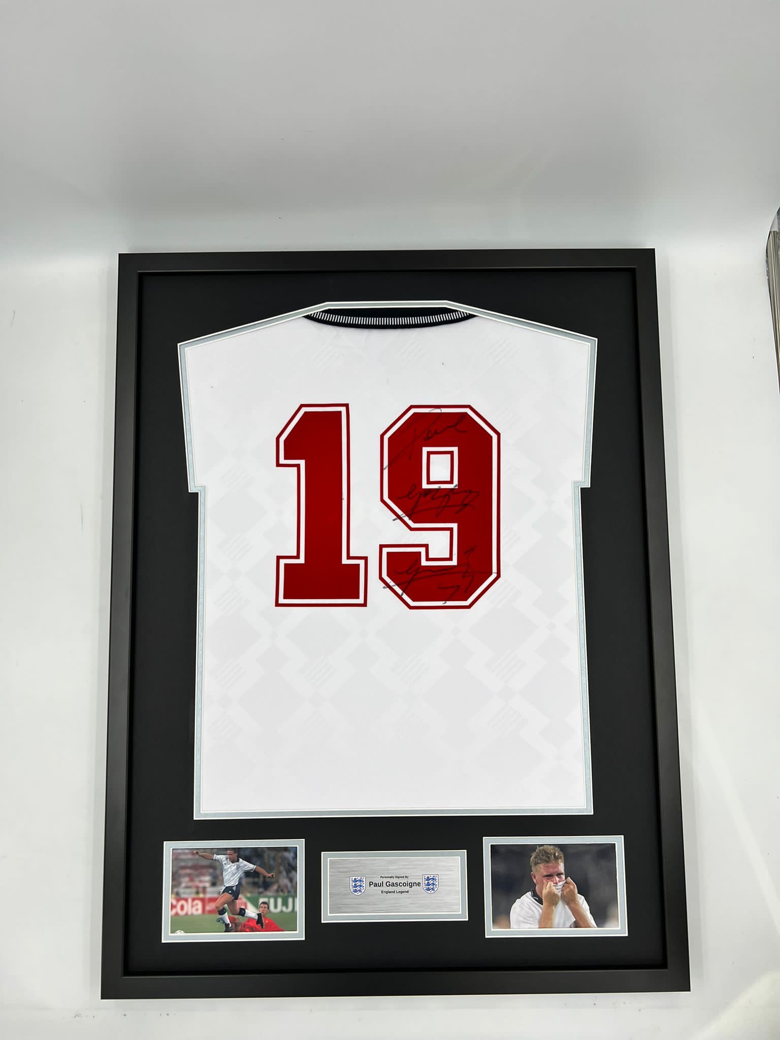 Framed & Signed Paul Gascoigne England Shirt 19 - Knockout Memorabilia
